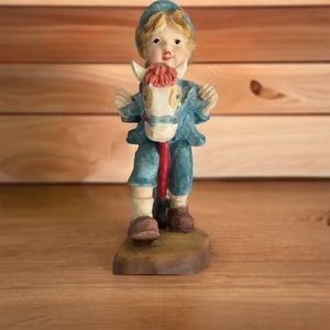 Vintage Apex Stone Statue Home Decoration Boy with Toy Riding Horse